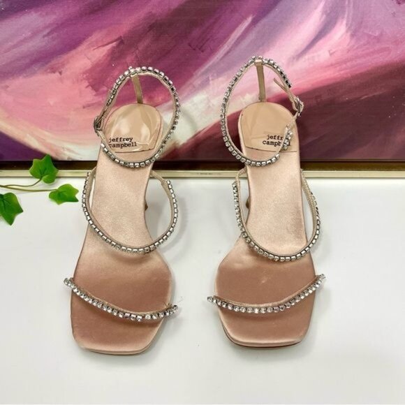 Jeffrey Campbell Demonic EmbellishedHigh Heel Sandals in Natural Satin Size 9 - Picture 2 of 14